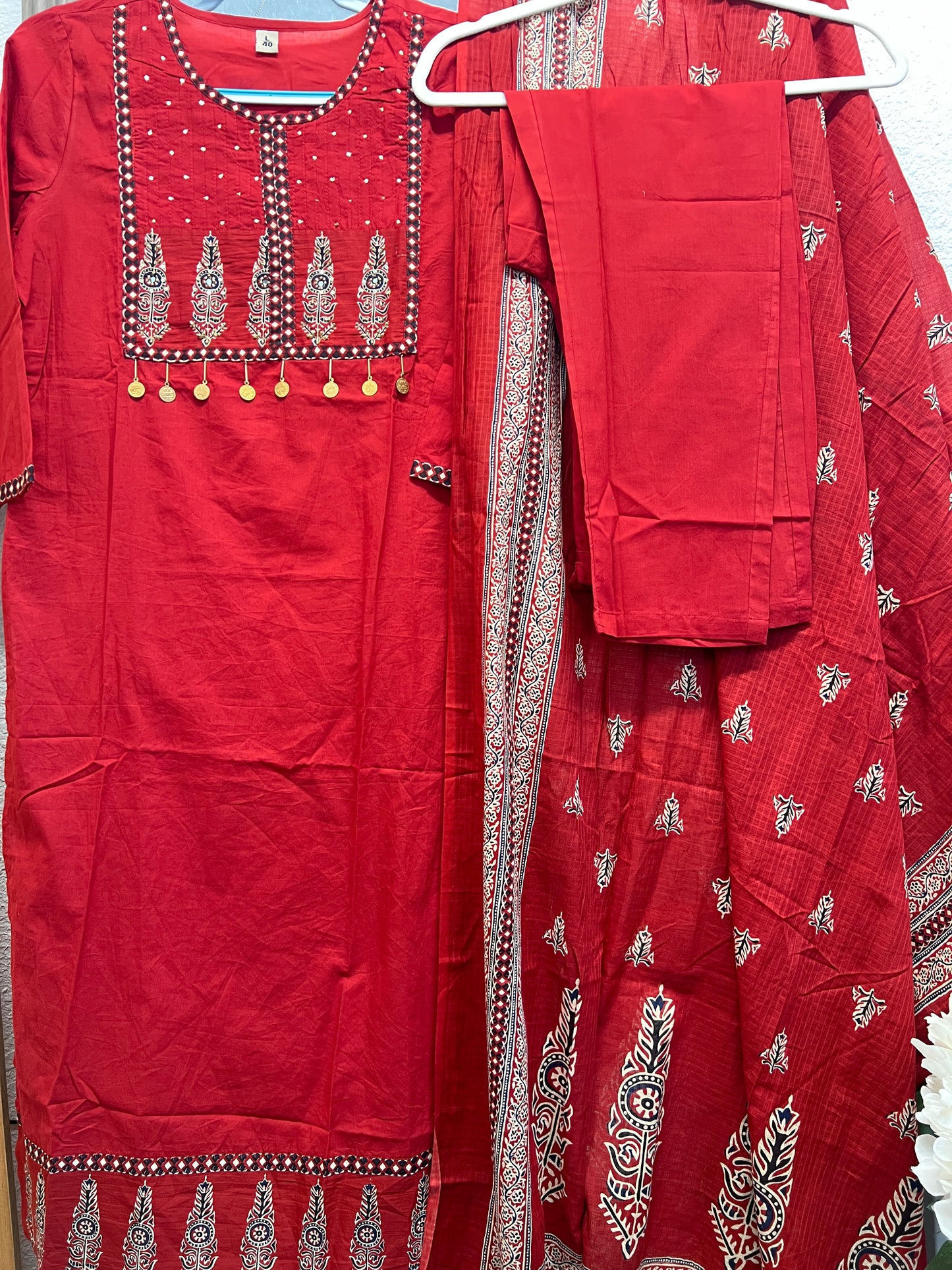 Dark Red pure cotton kurta set with