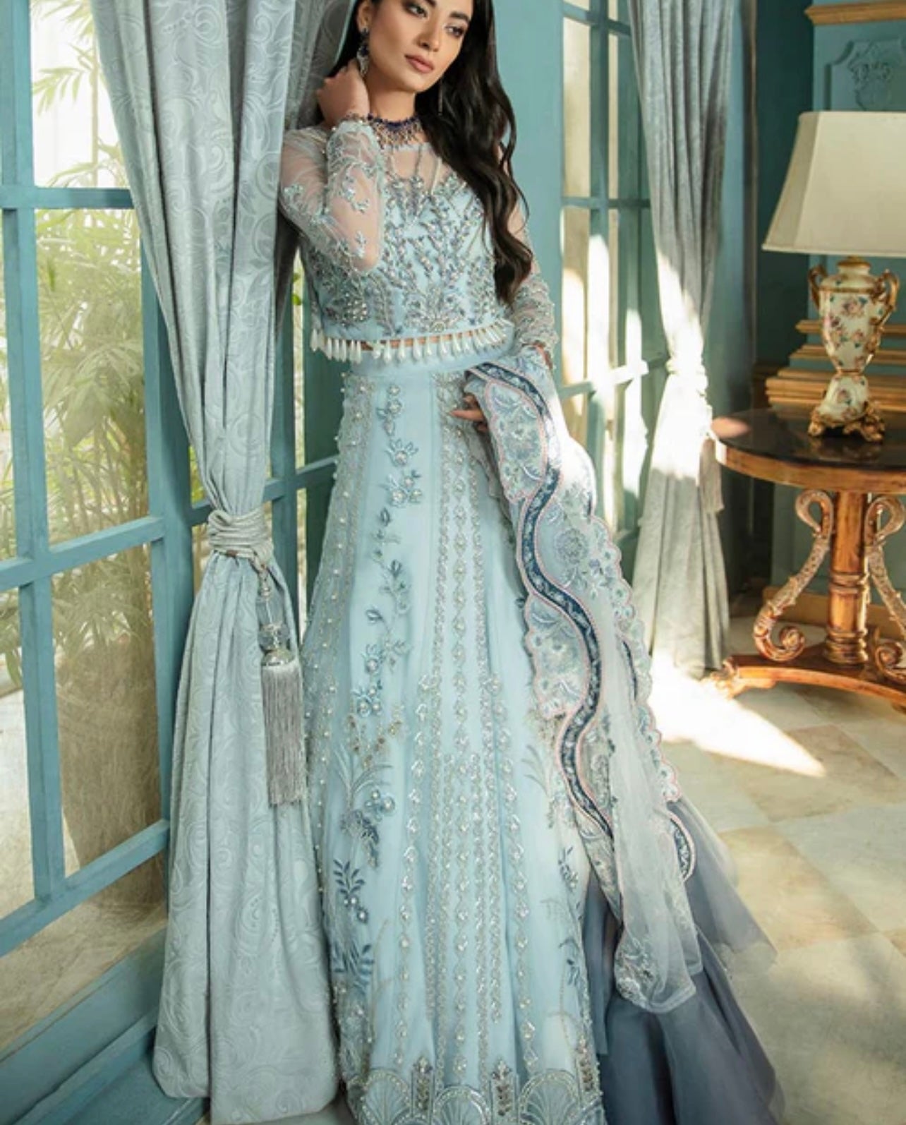 Aqua blue beautiful handwork lehenga