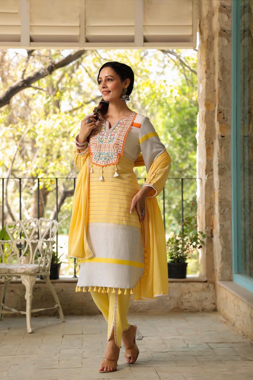 Yellow Beautiful cotton with tulip pant