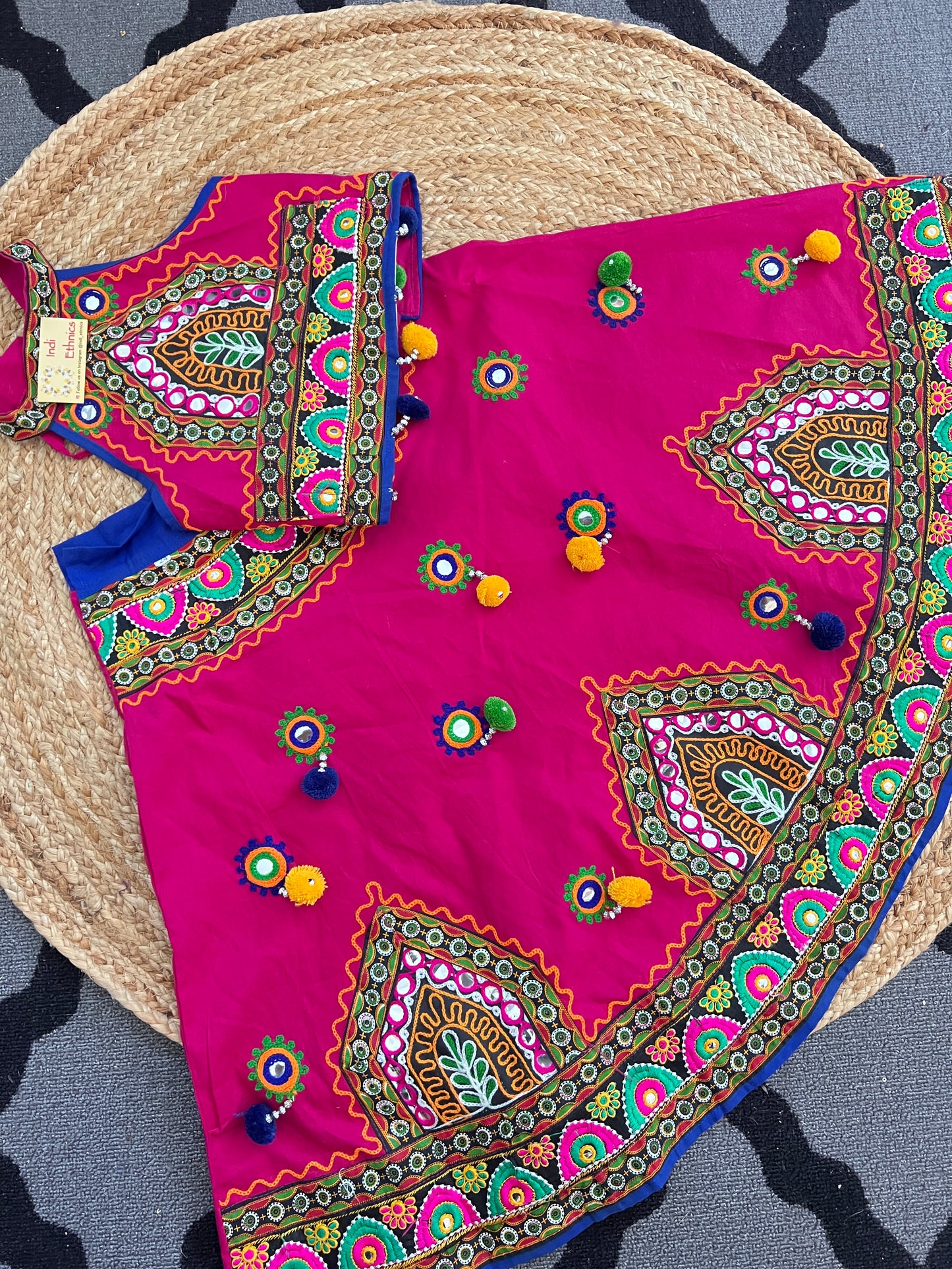 Girls Pink mirror work halter neck chaniya choli lehenga