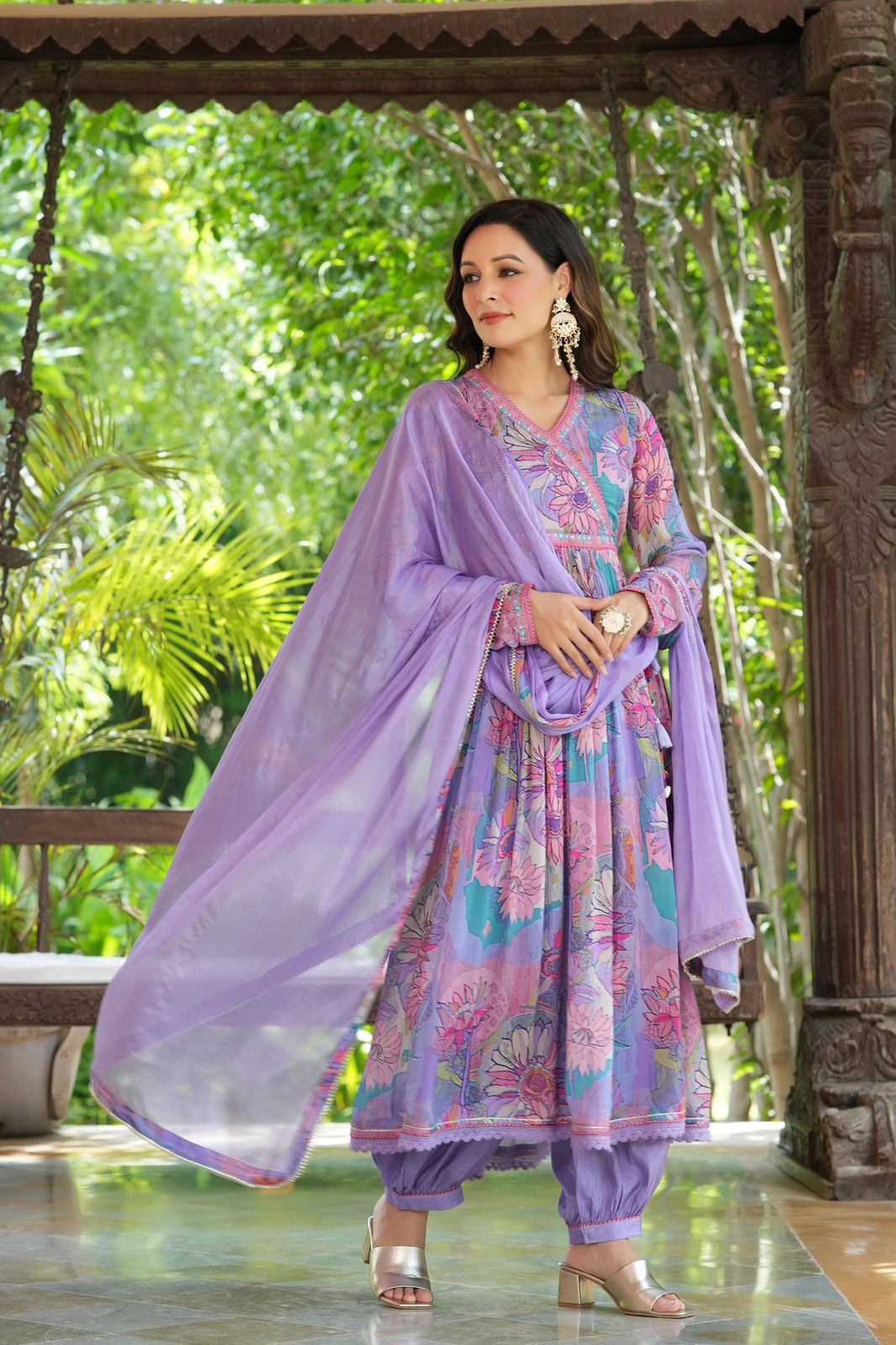 Purple Angrakha suit with Afghani pants