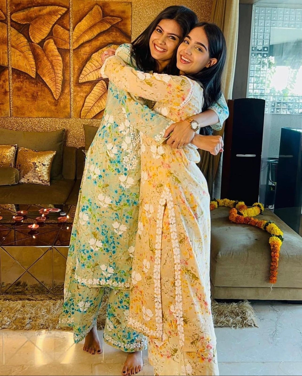 Teal green mulmul chikankari kurti with palazzo