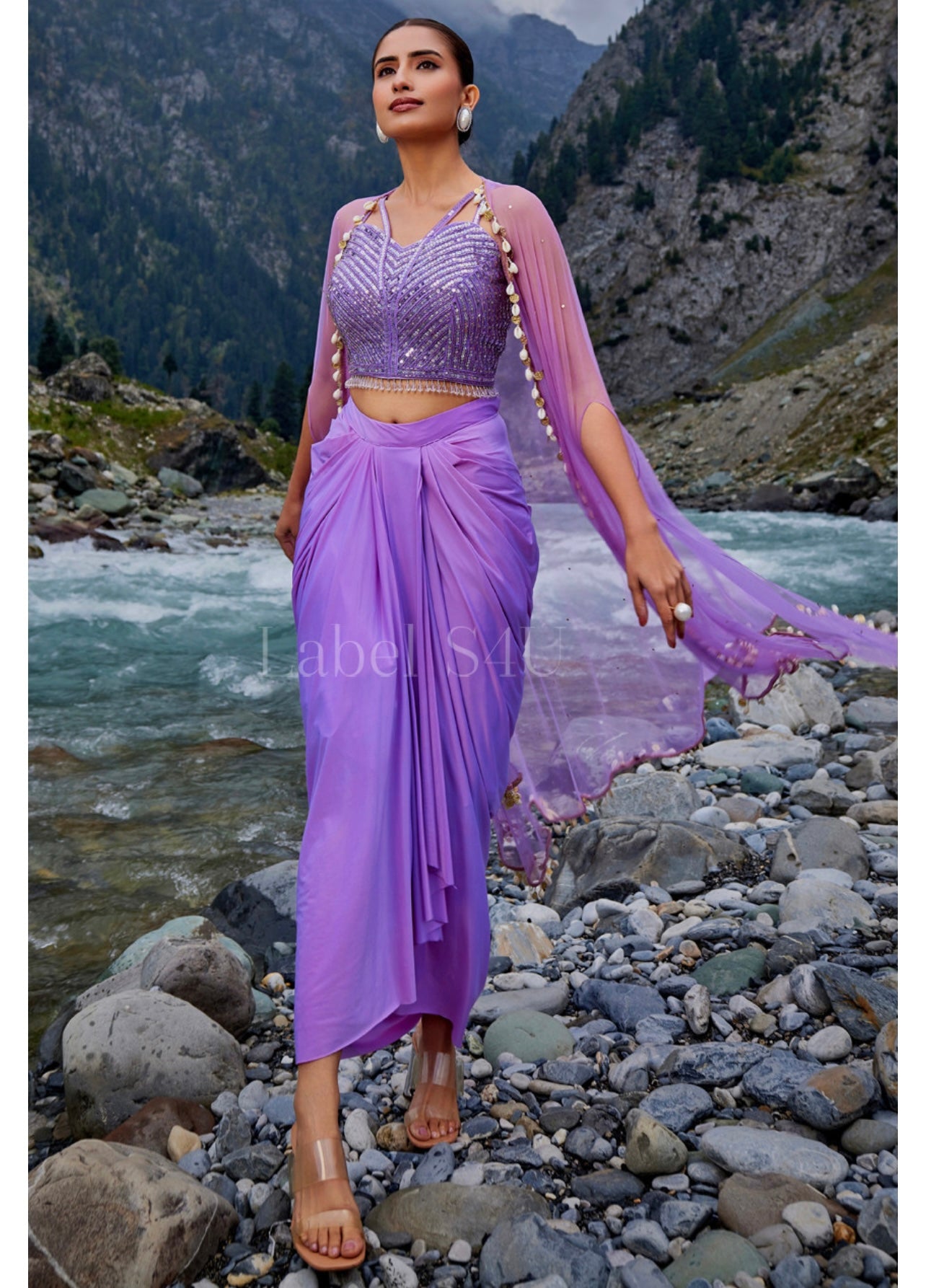 Gorgeous Purple sequence work indo western 3 piece outfit