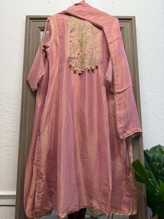 Pink pure tissue elegant A line kurta set