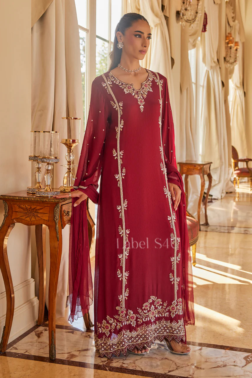 Red heavy handwork pakistani style long suit
