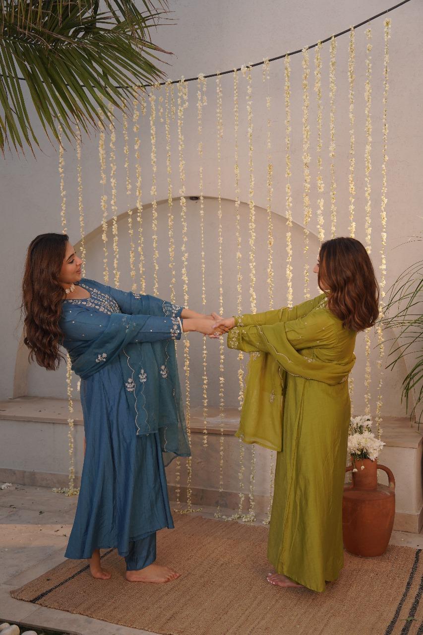 Blue pure mul chanderi A line suit