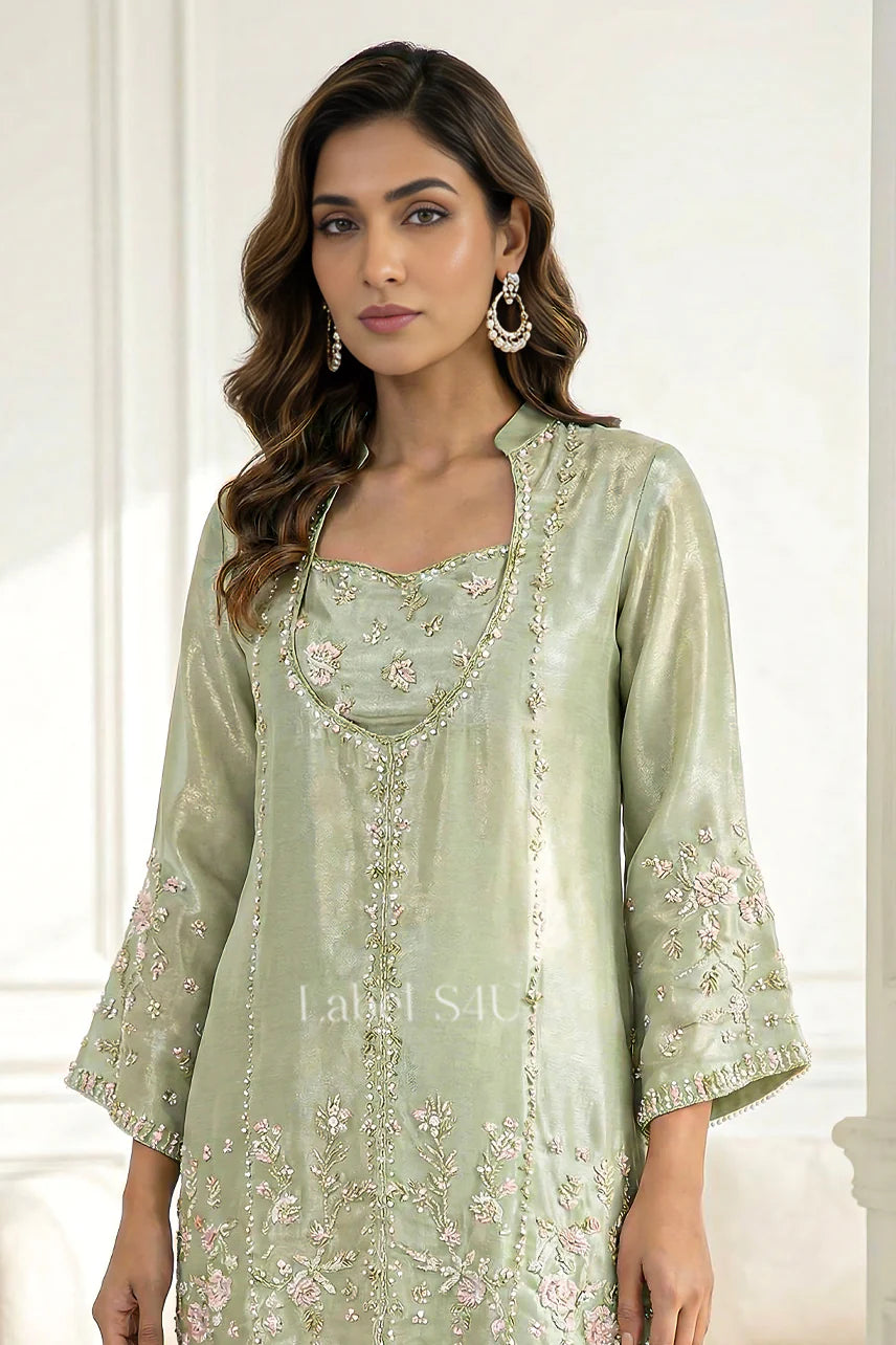 Pistachio heavy handwork bustier set