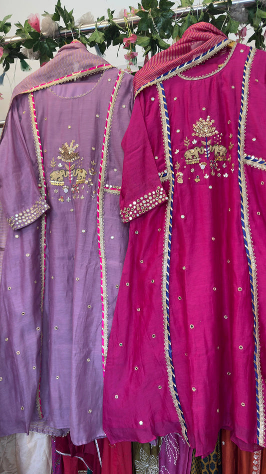 Dark pink Designer premium mul chanderi elegant A line suit