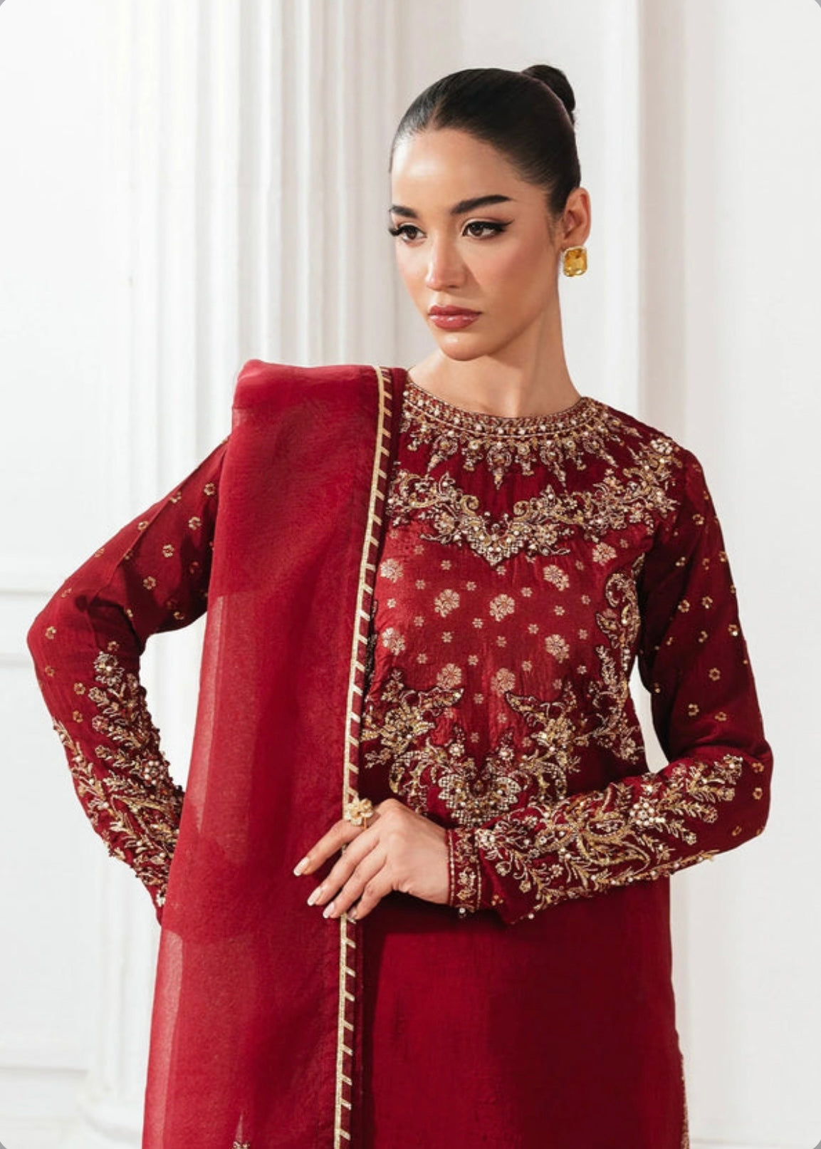 Maroon heavy handwork suit with heavy dupatta