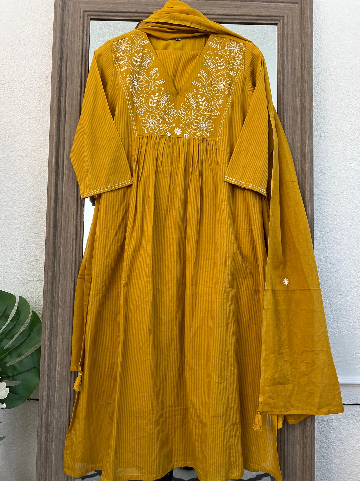 Mustard yellow pure mul cotton 3 pc suit