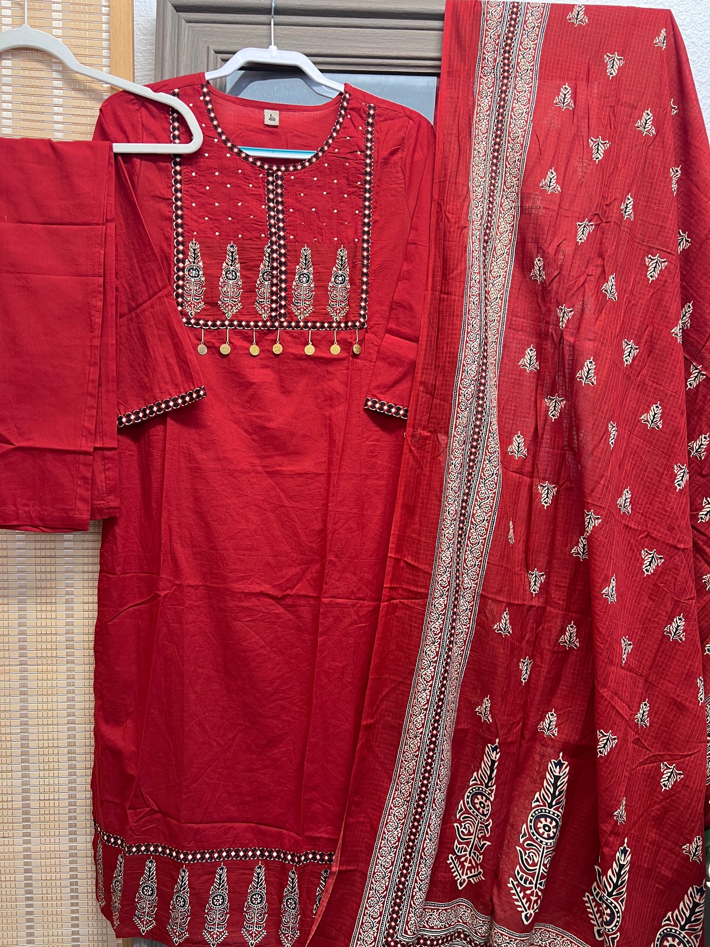 Dark Red pure cotton kurta set with
