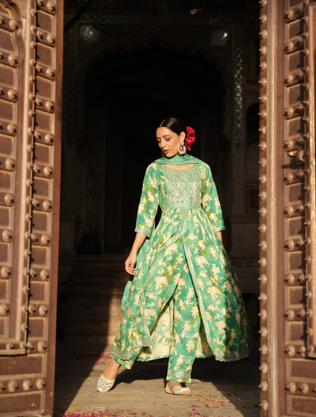 Green Premium Rayon Front slit kurta set