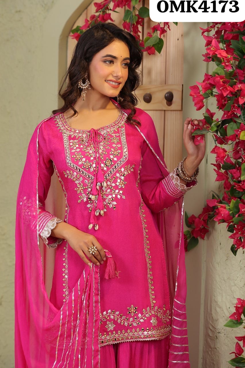 Rani pink designer muslin sharara suit
