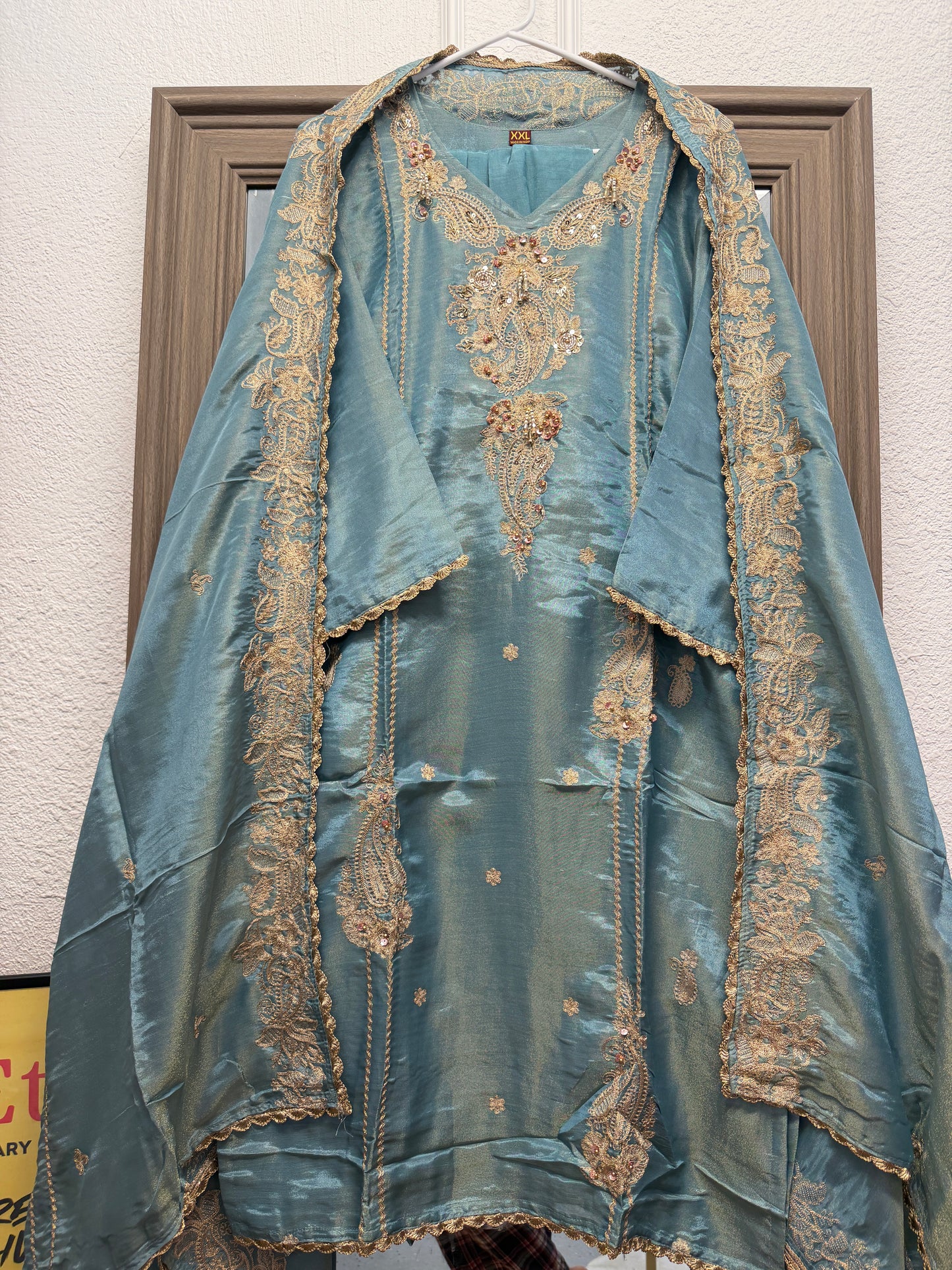 Aqua blue royal zari embroidered suit with heavy dupatta