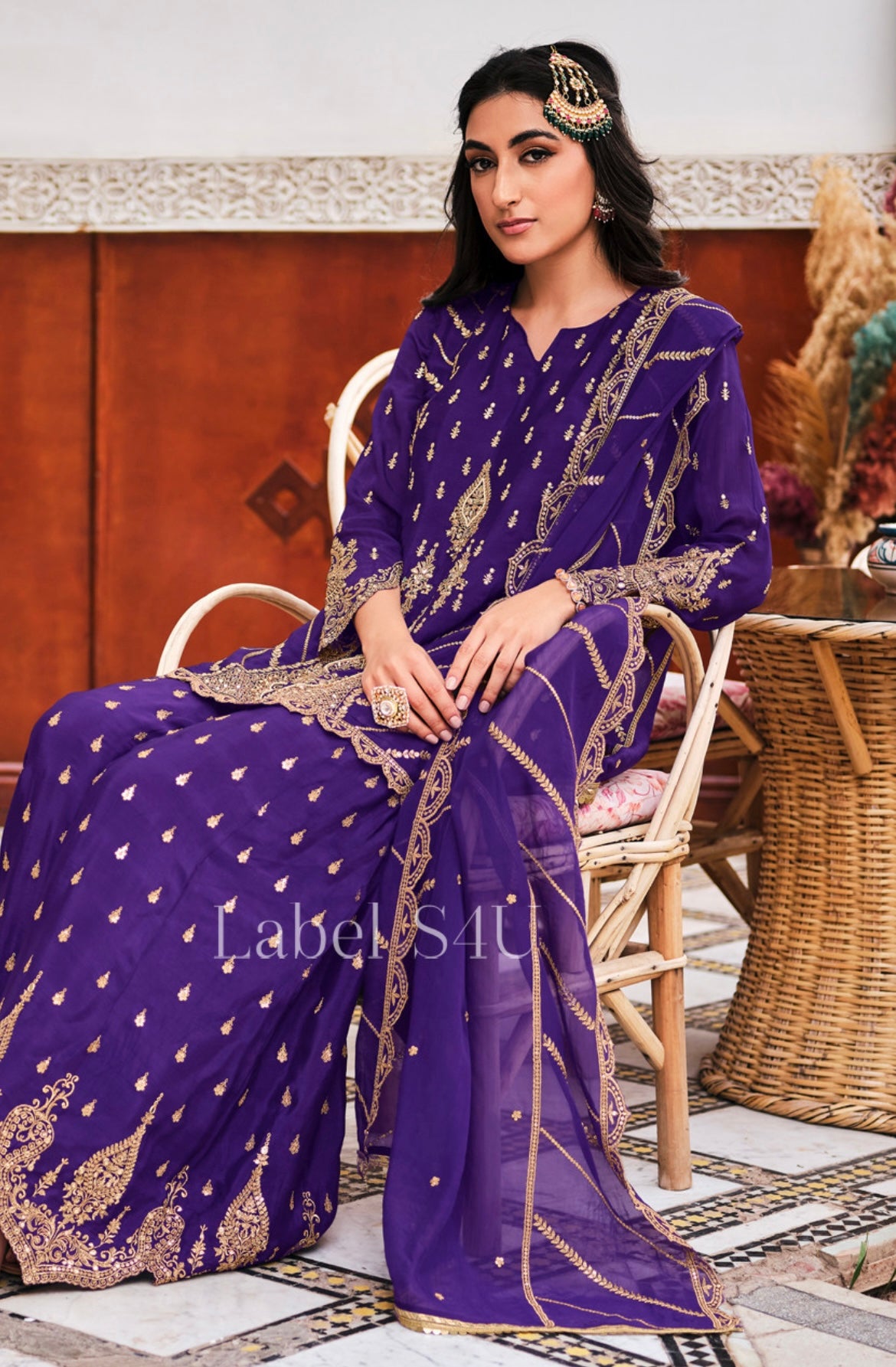 Purple beautiful zari work sharara set