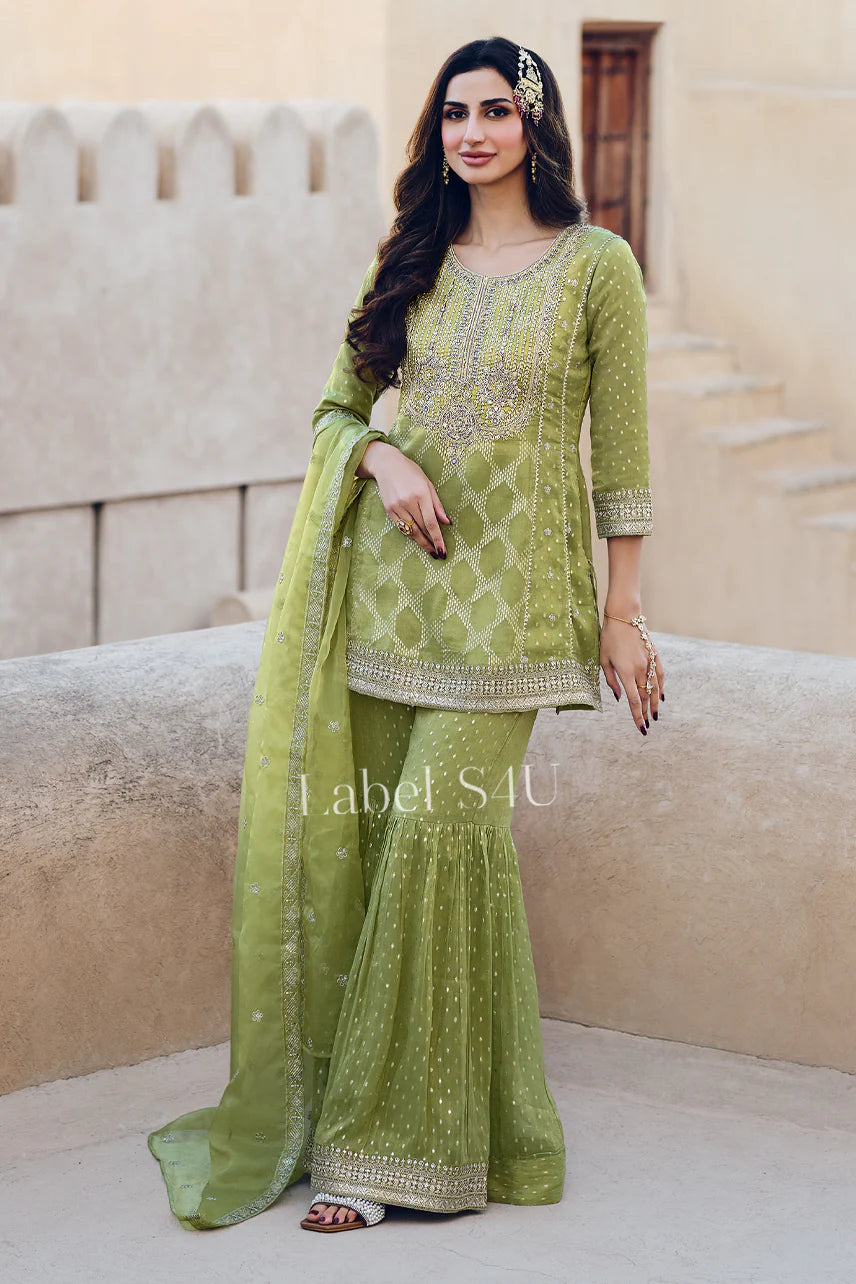 Pastel green stunning partywear sharara set