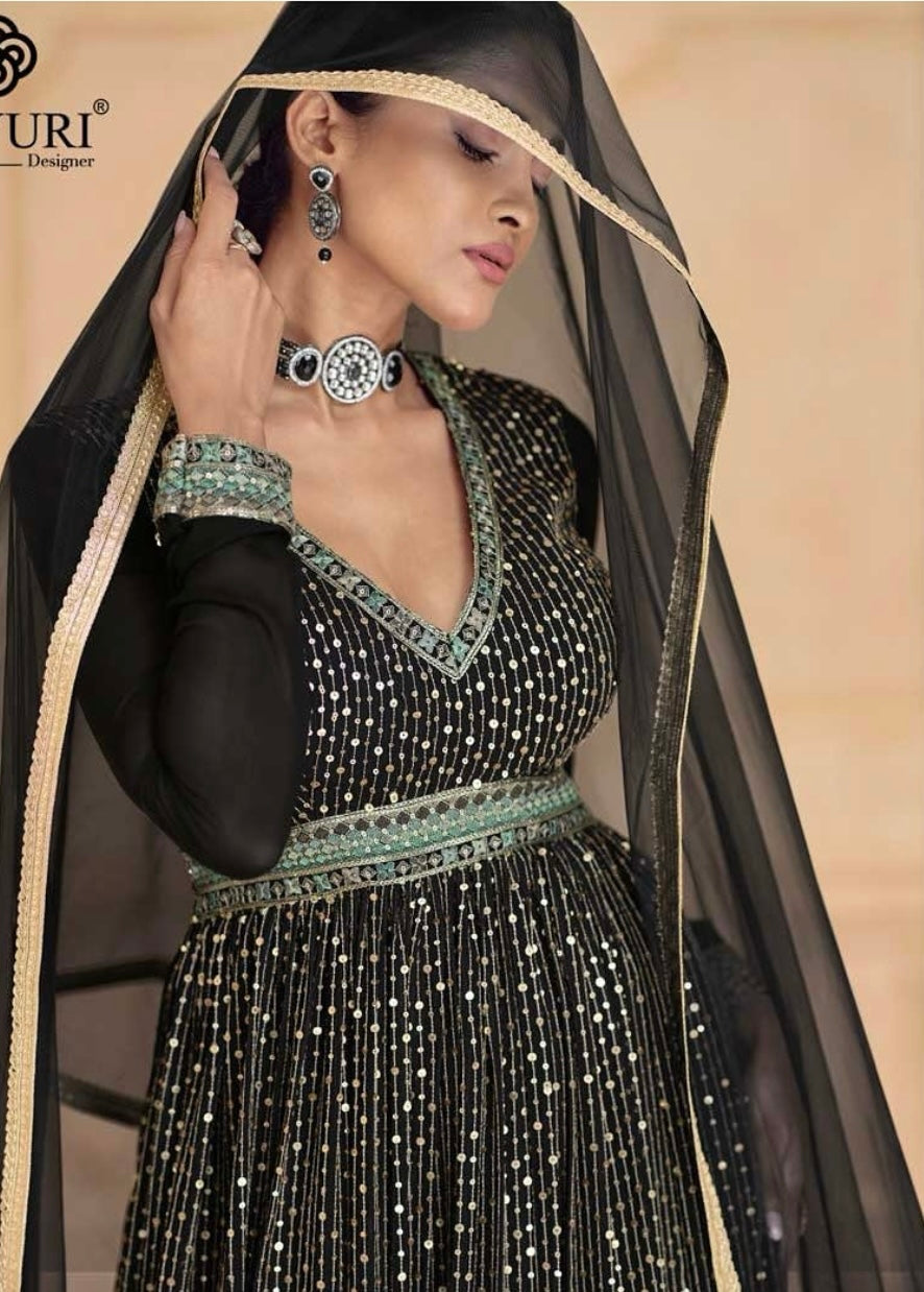 Black heavy sequence work partywear floor length gown