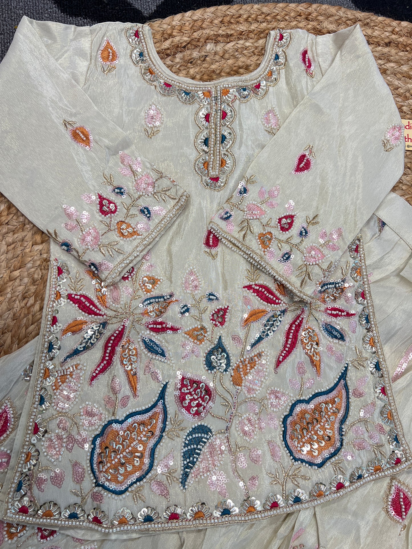 Girls Off white heavy handwork short top lehenga dupatta