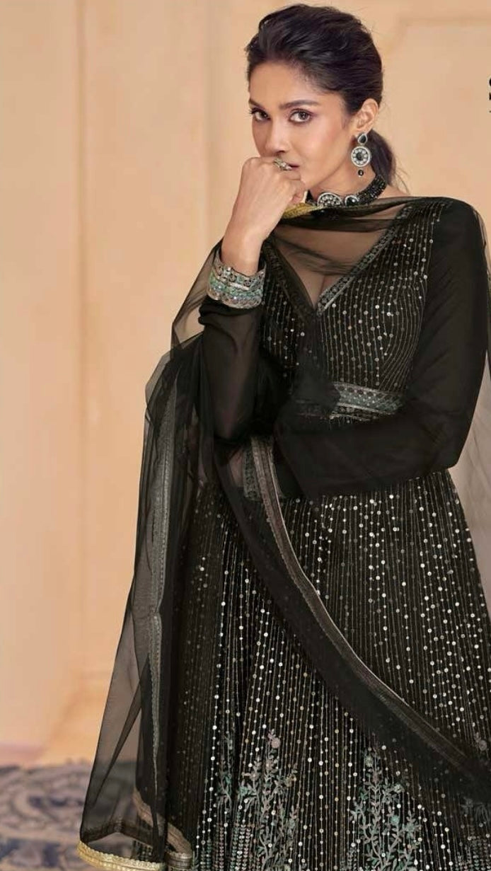 Black heavy sequence work partywear floor length gown