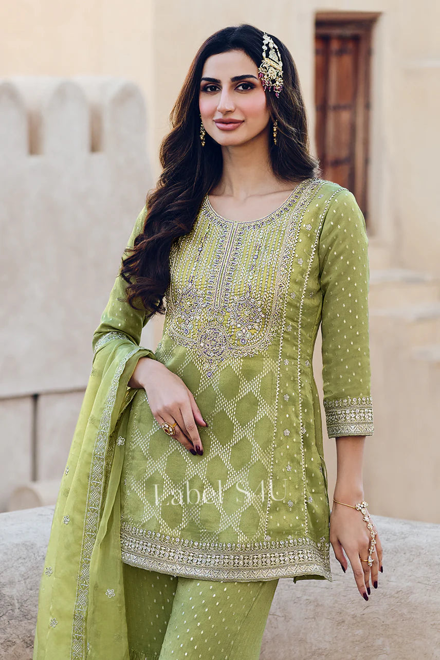 Pastel green stunning partywear sharara set