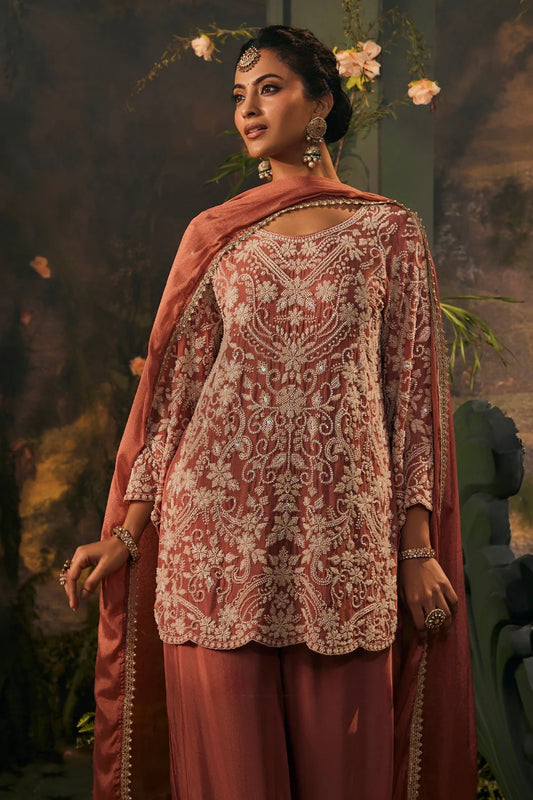 Carrot heavy all over handwork palazzo suit