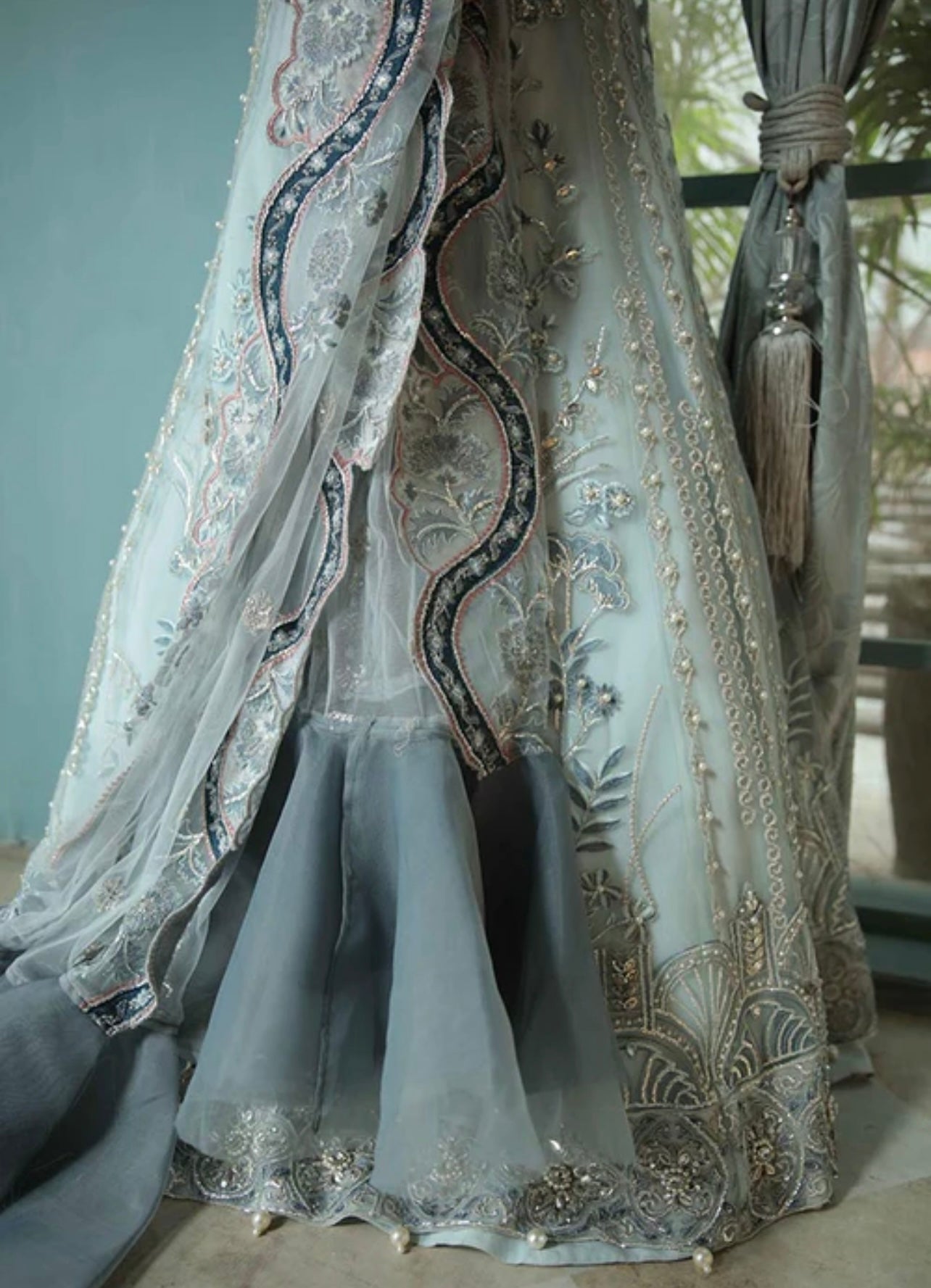 Aqua blue beautiful handwork lehenga