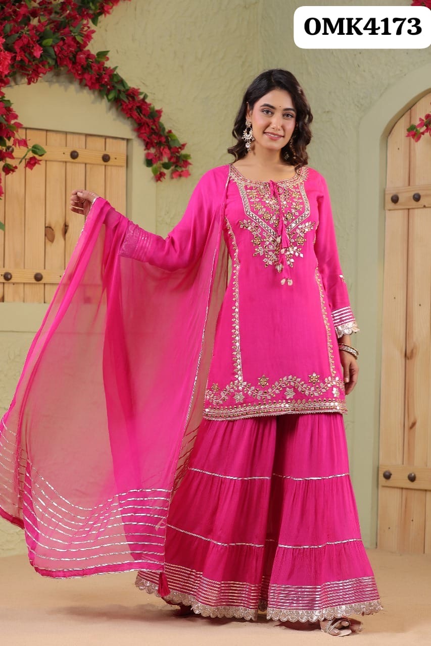 Rani pink designer muslin sharara suit