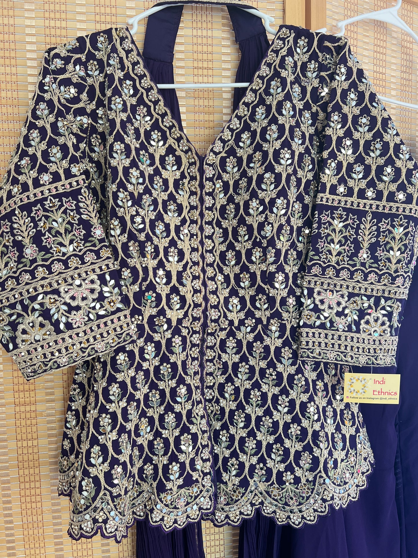 Bluish Purple modern Heavy mirror work peplum sharara set