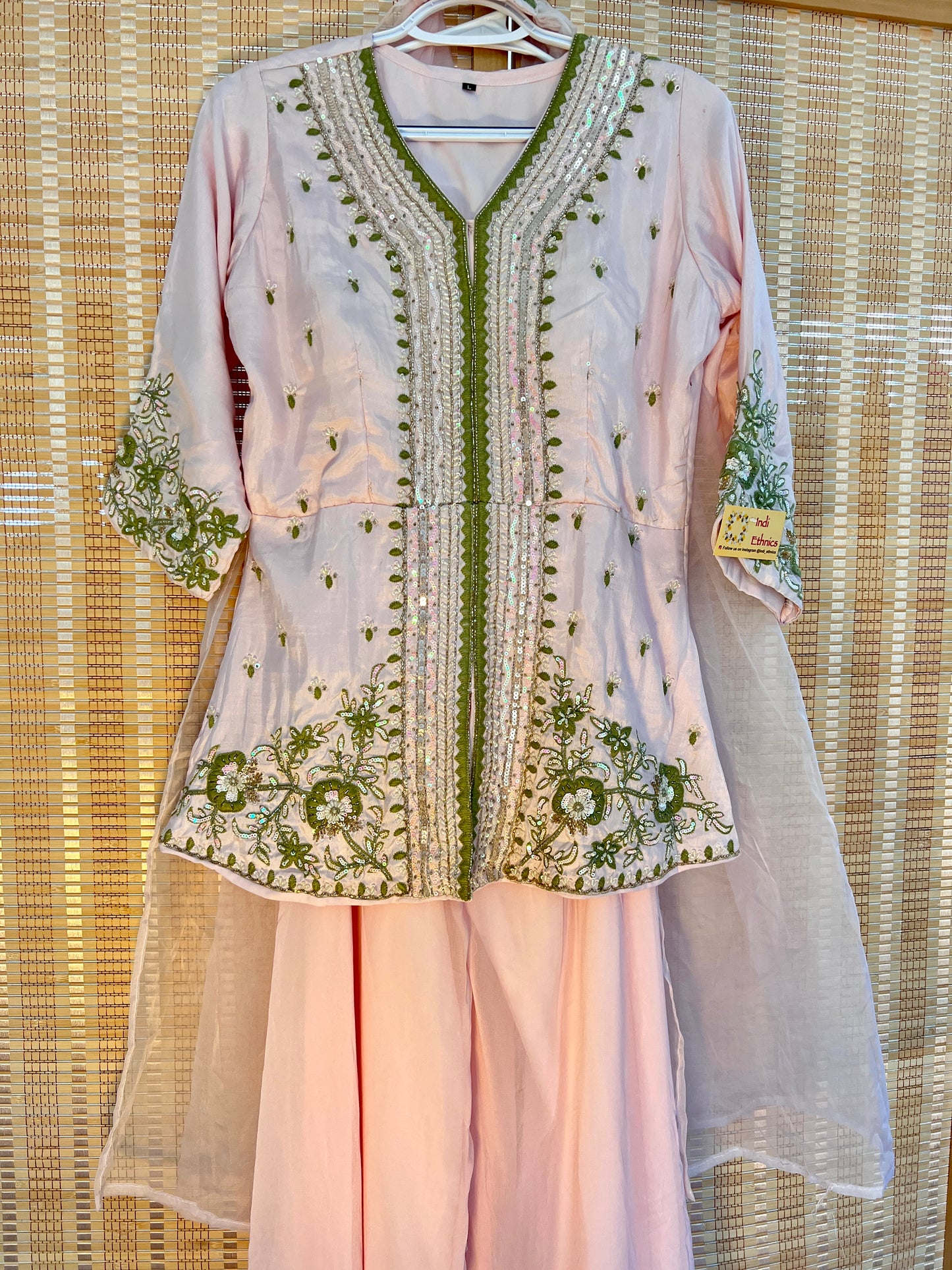 Baby pink designer heavy handwork sharara set