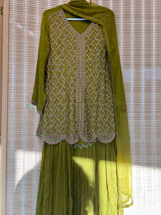 Mehendi green heavy handwork garara set