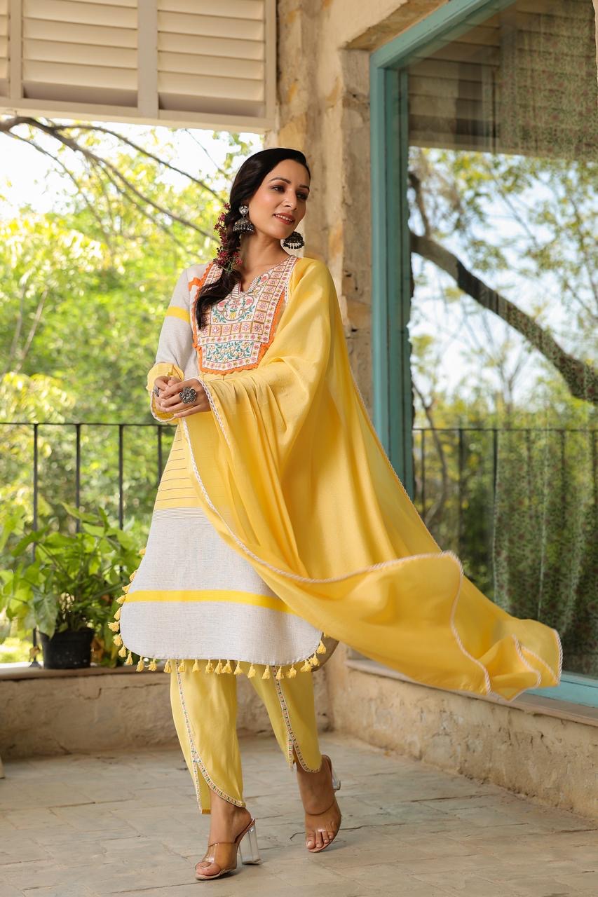 Yellow Beautiful cotton with tulip pant