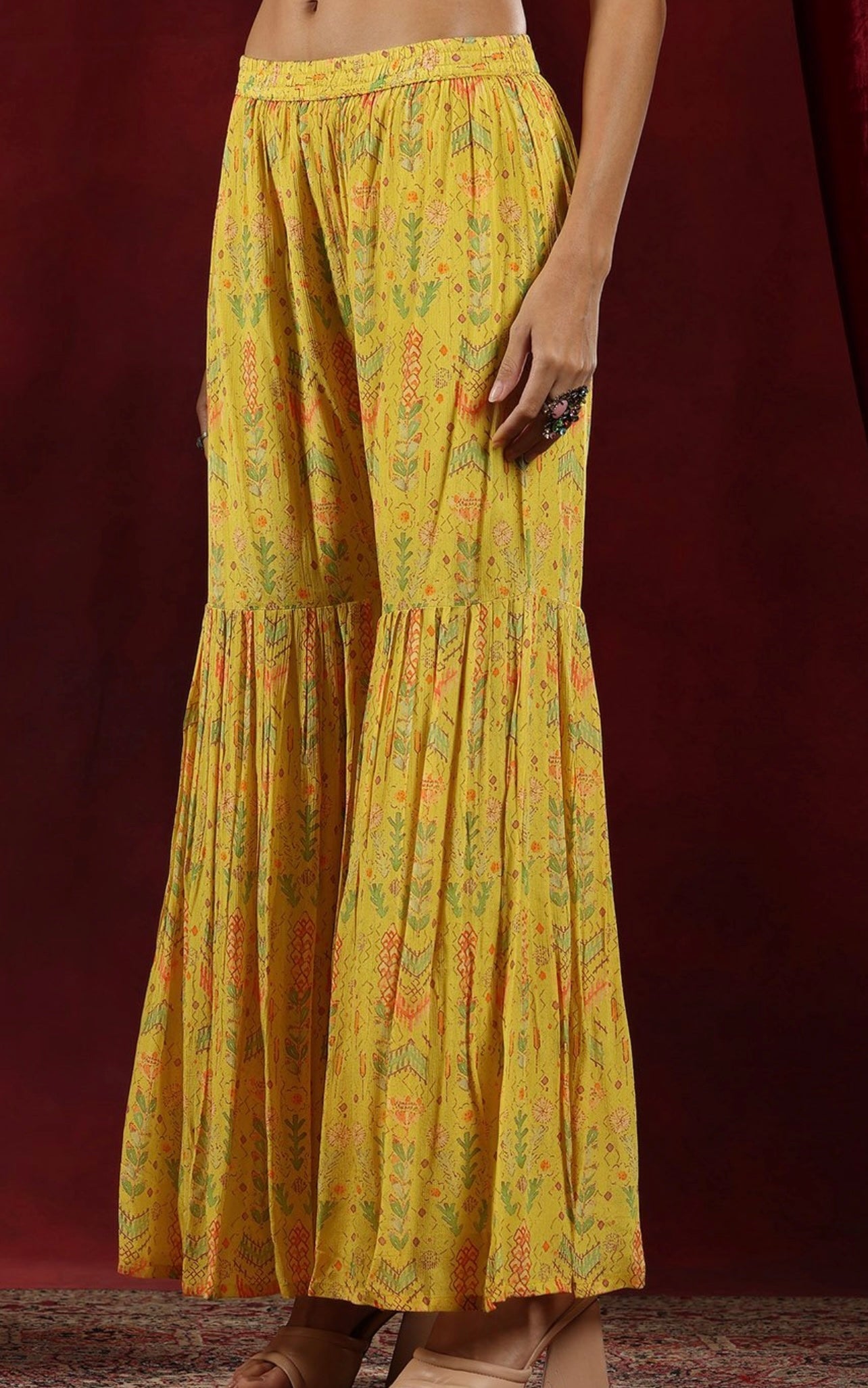 Yellow designer georgette flowy sharara suit