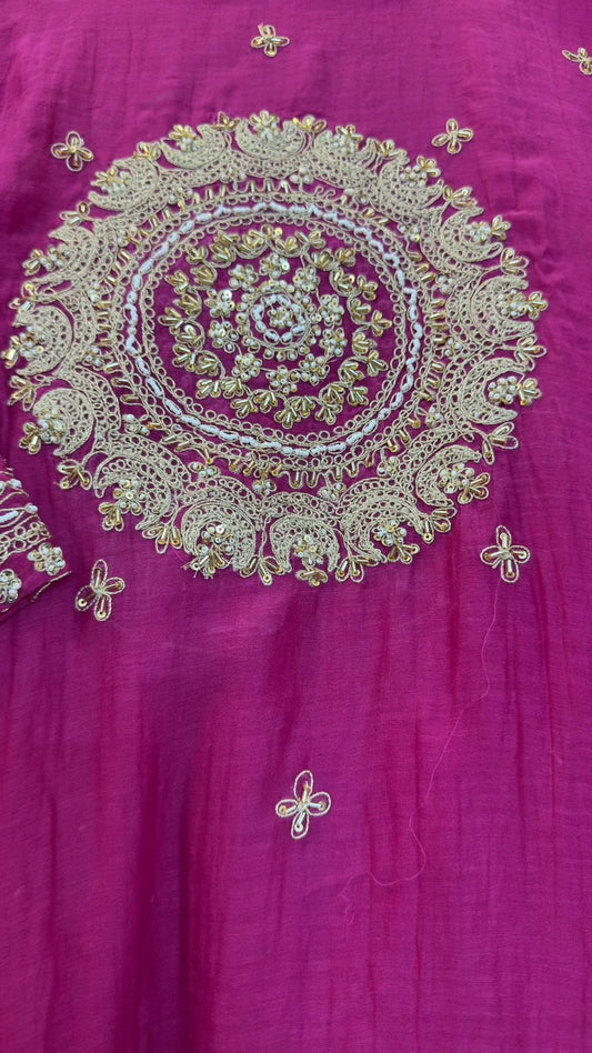 Pink premium mul chanderi heavy handwork suit