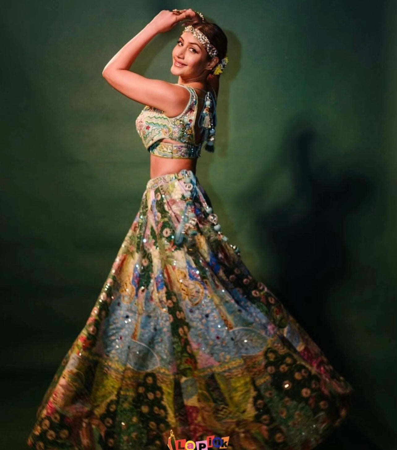 Green Multicolor partywear handwork lehenga