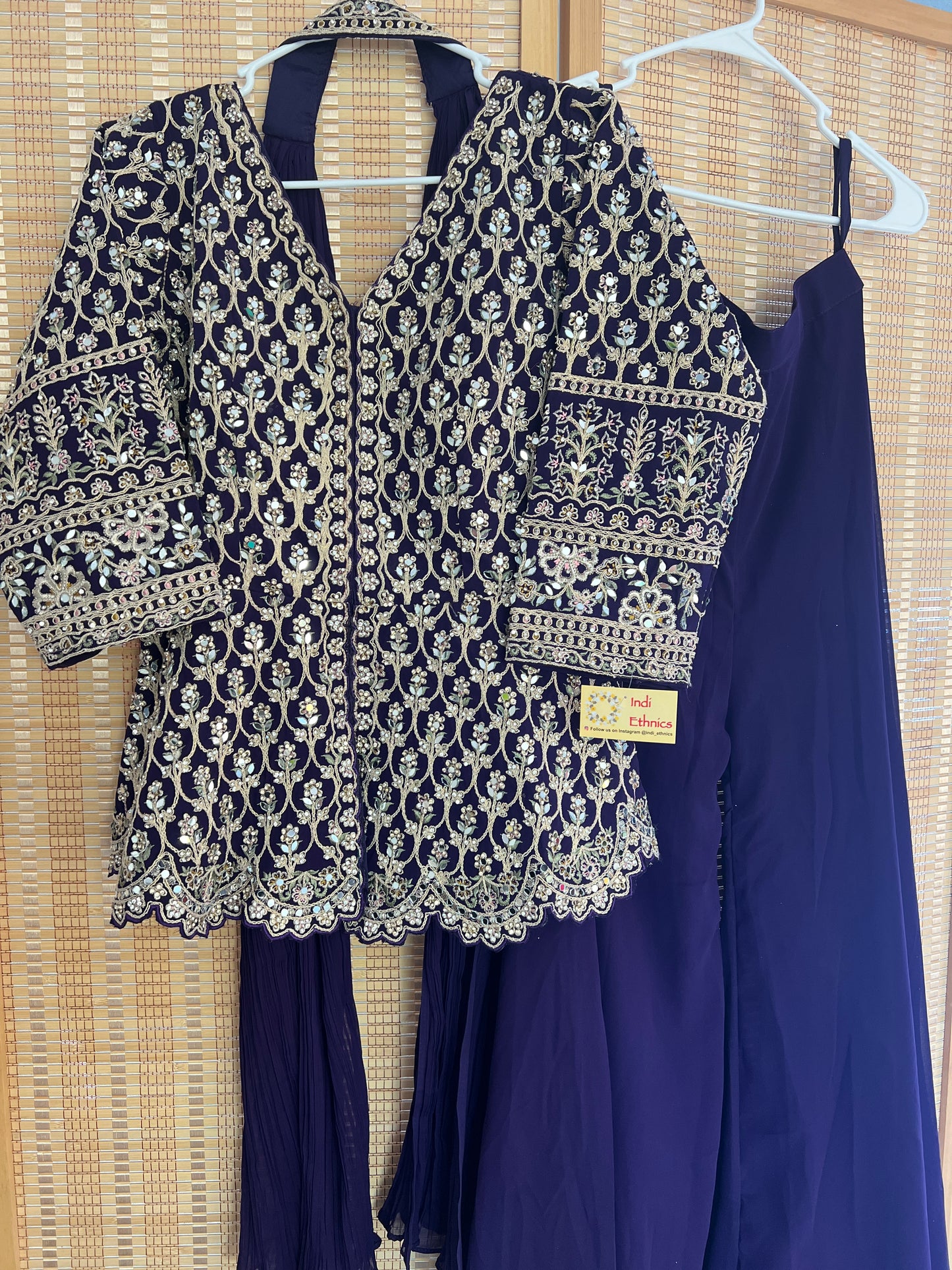 Bluish Purple modern Heavy mirror work peplum sharara set