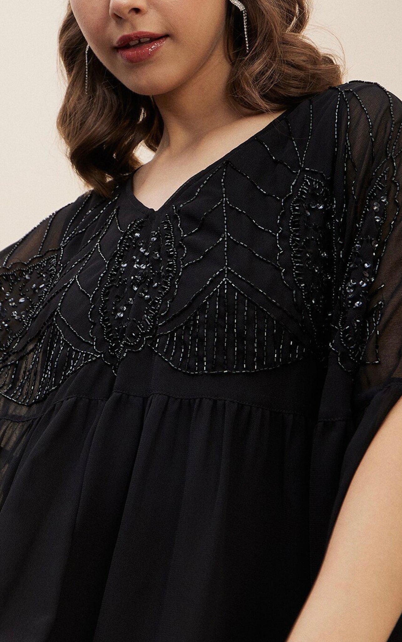 Black handwork kaftan co-ord set