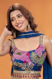 Blue beautiful handwork and mirror work partywear lehenga