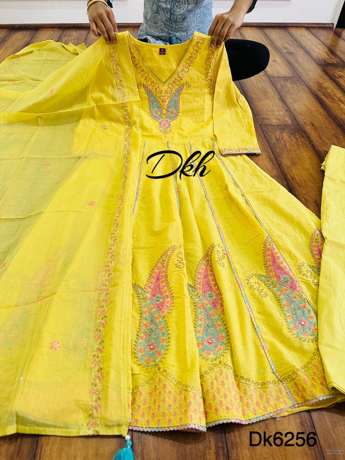 Yellow embroidered anarkali kurta set