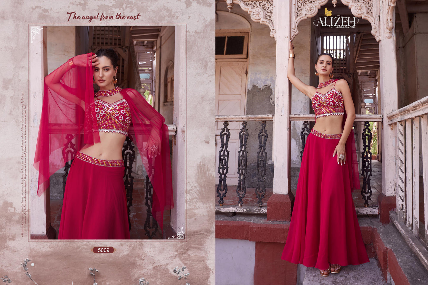 Red crop top with high neck shrug indo western