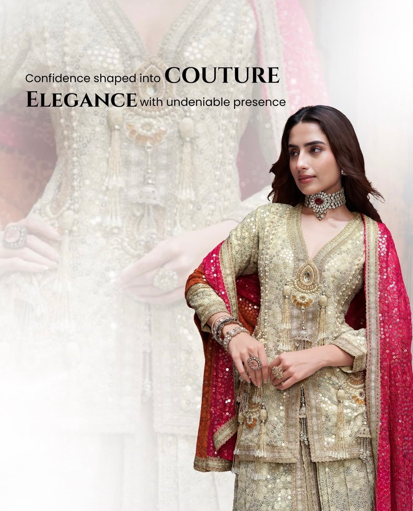 Gold heavy sequin indo western