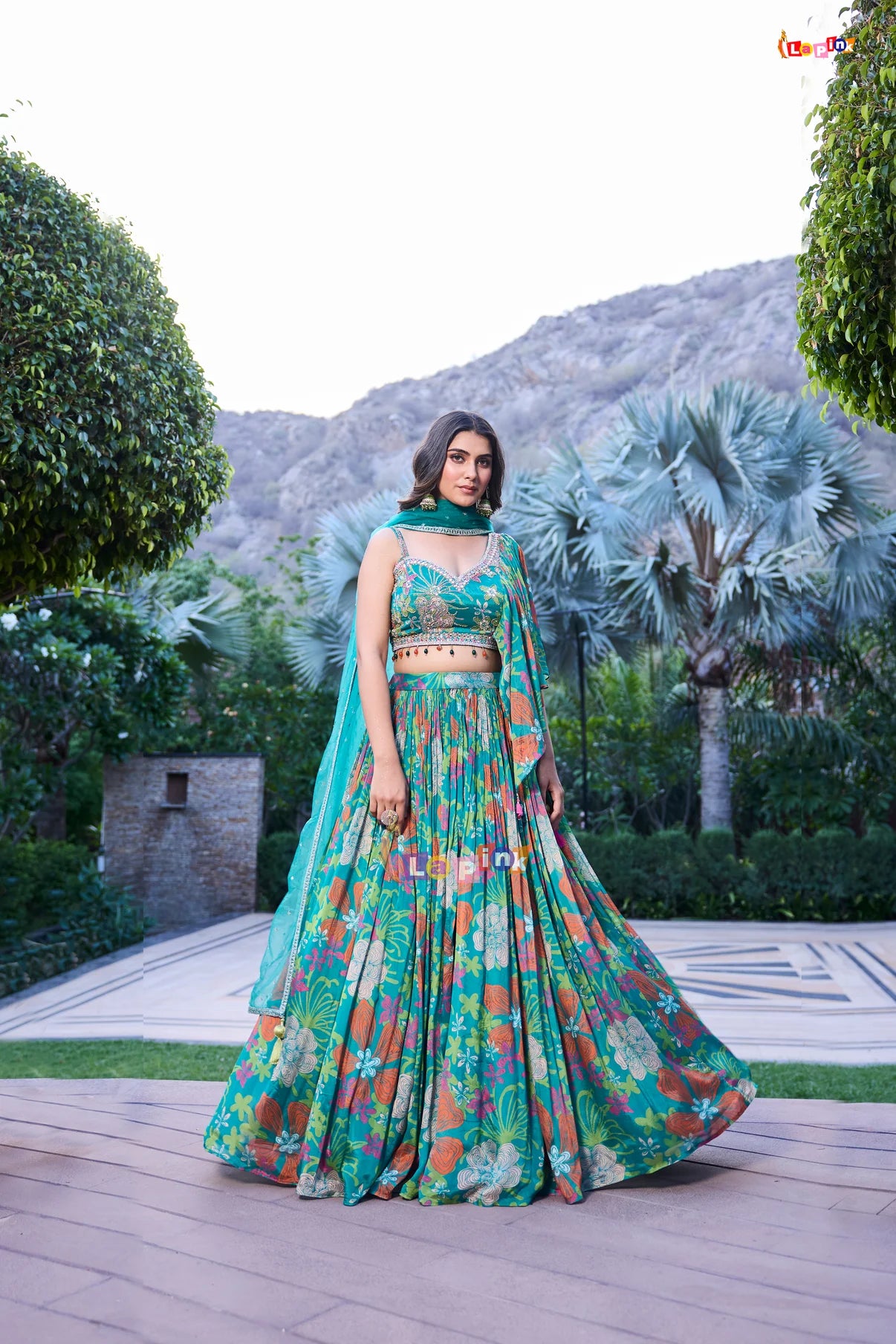 Teal green stunning handwork one shoulder lehenga