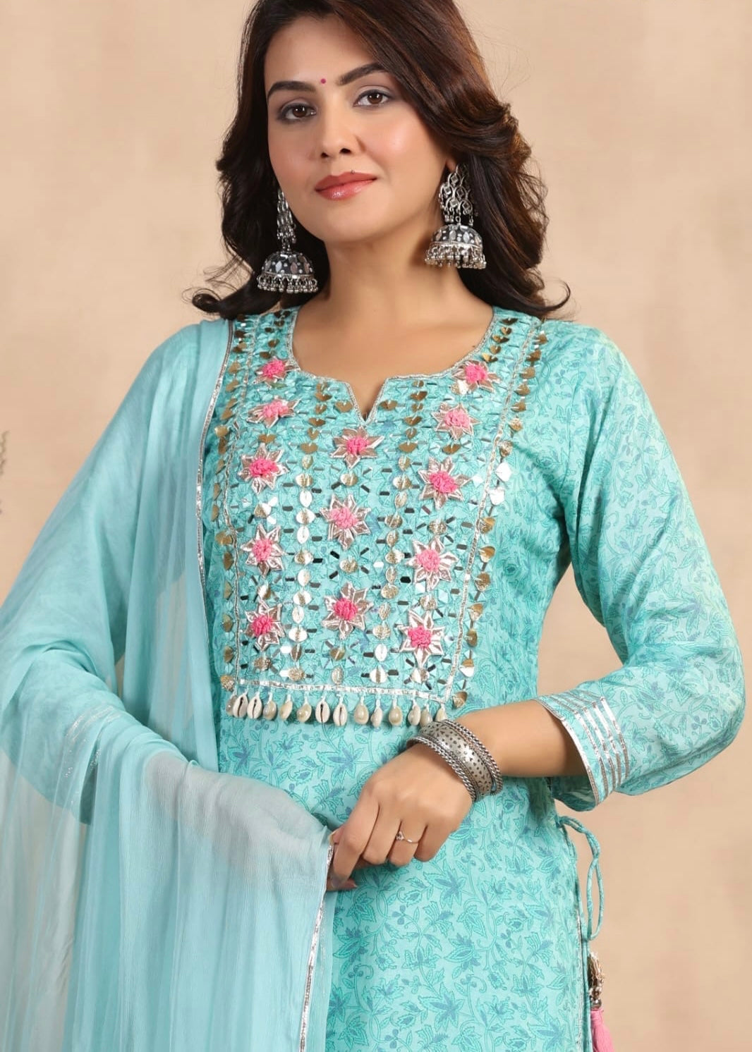 Aqua blue heavy gota work premium fabric sharara suit