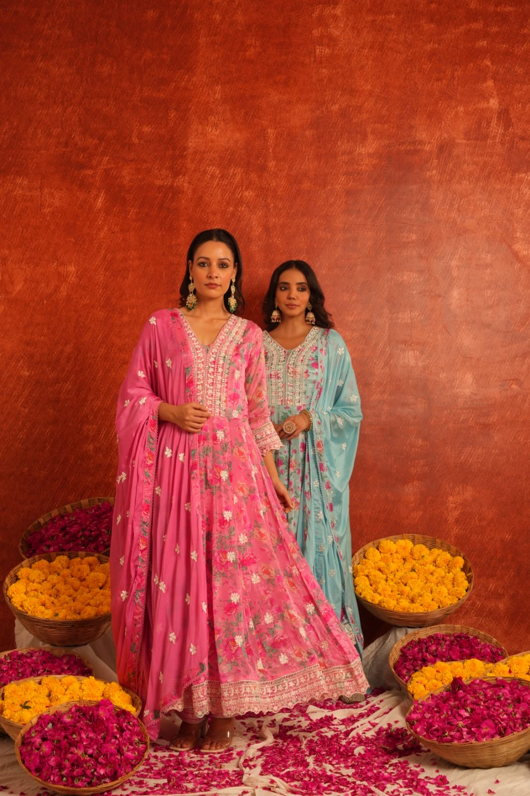 Pink elegant floral anarkali kurta set