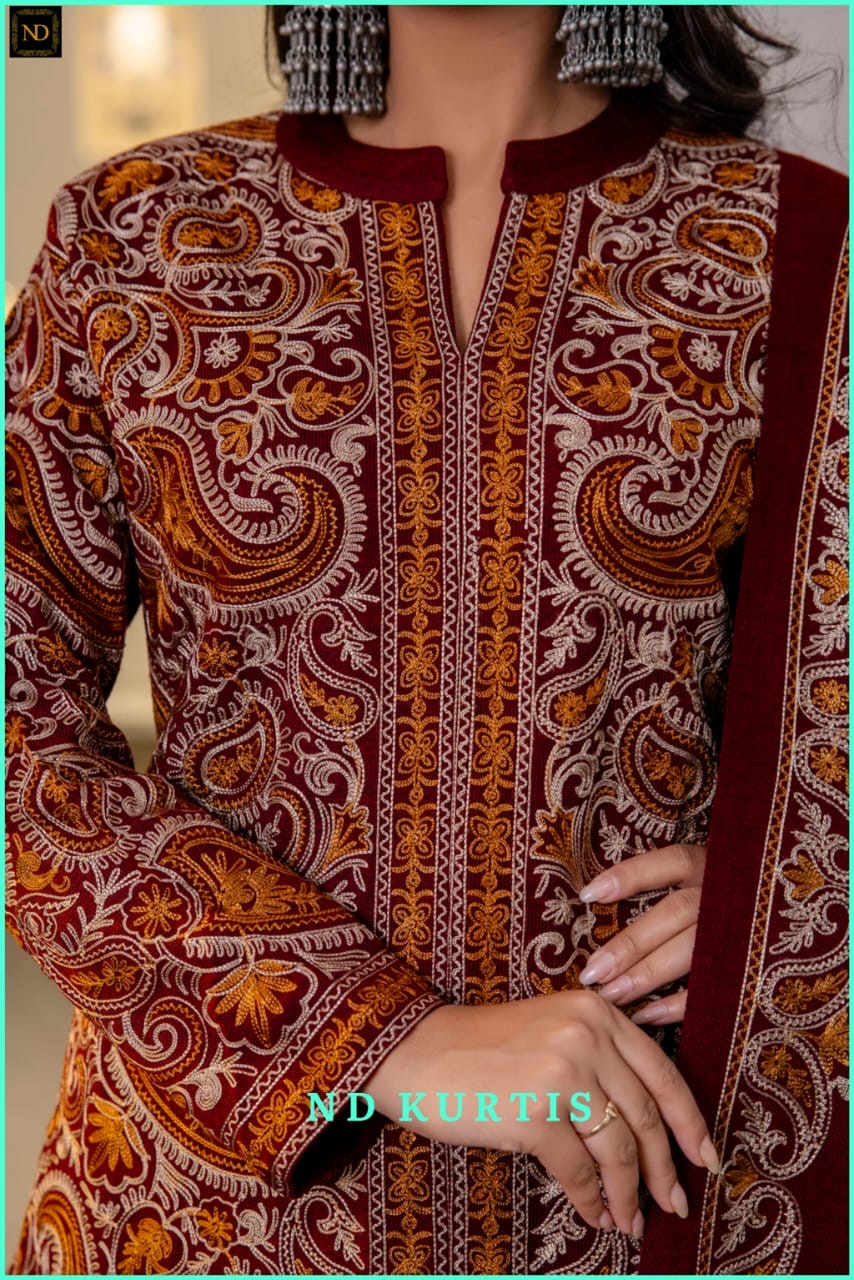 Winter woolen suit with heavy kashmiri work and shawl