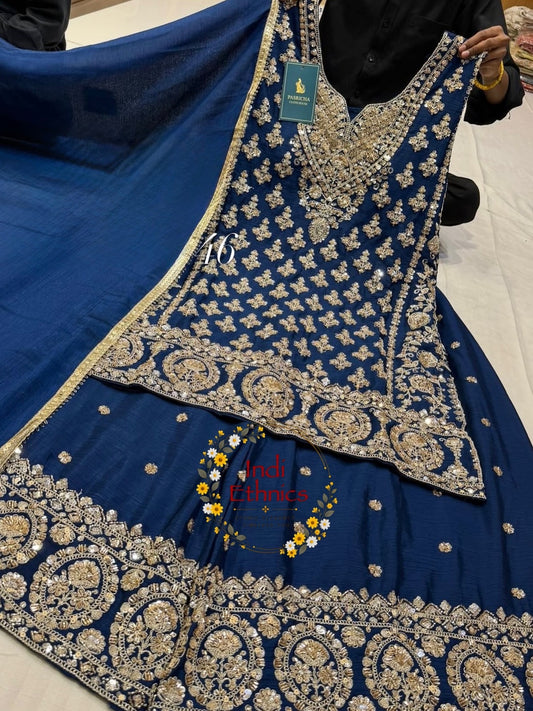 Navy blue heavy handwork sharara suit