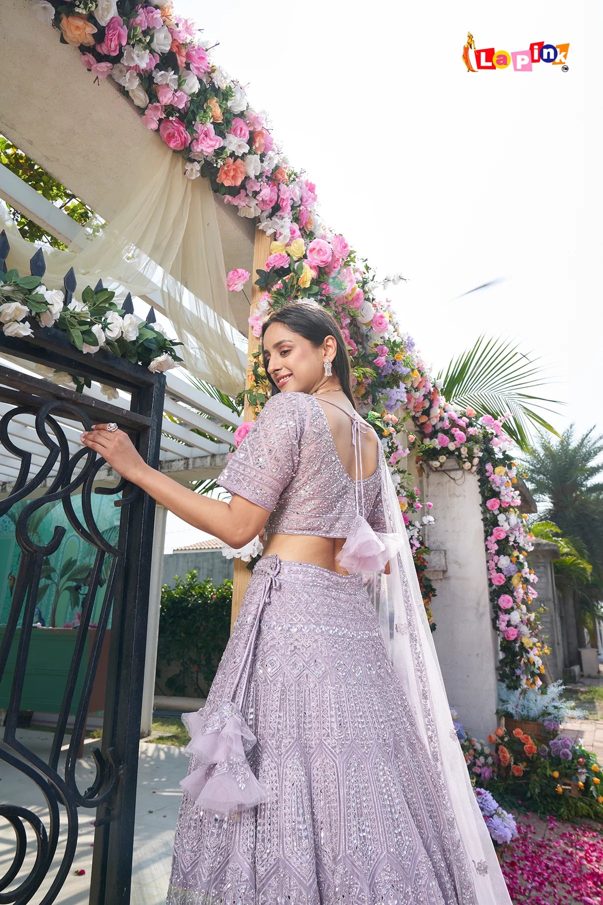 Lilac handwork and mirror work lehenga