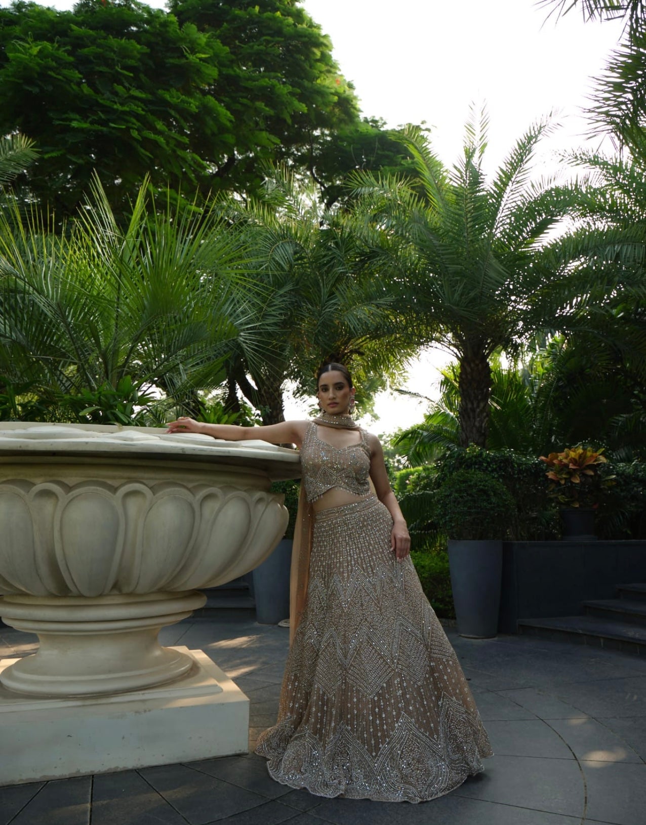 Beige heavy work lehenga choli dupatta