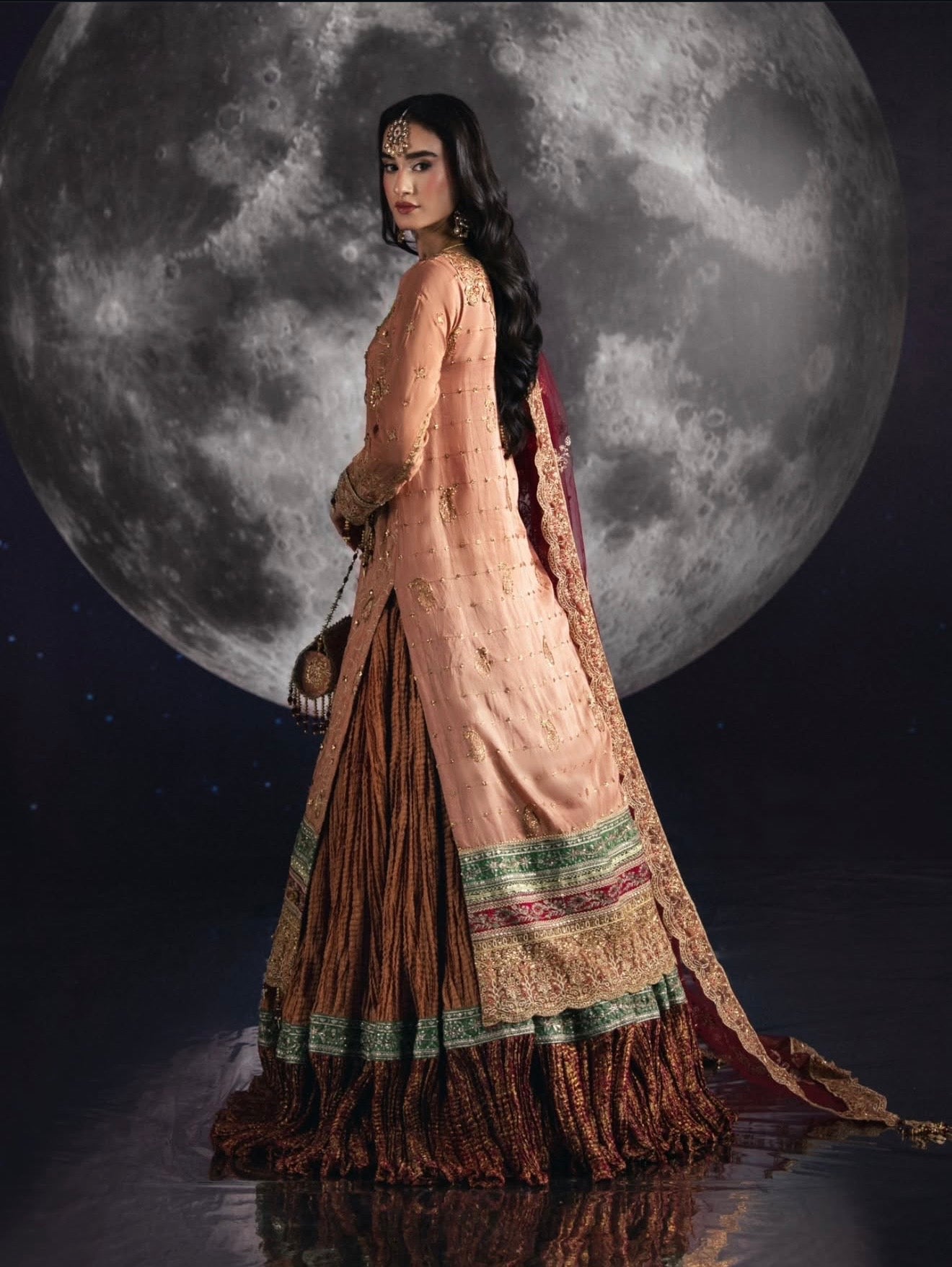Peach stunning heavy party wedding wear sharara suit