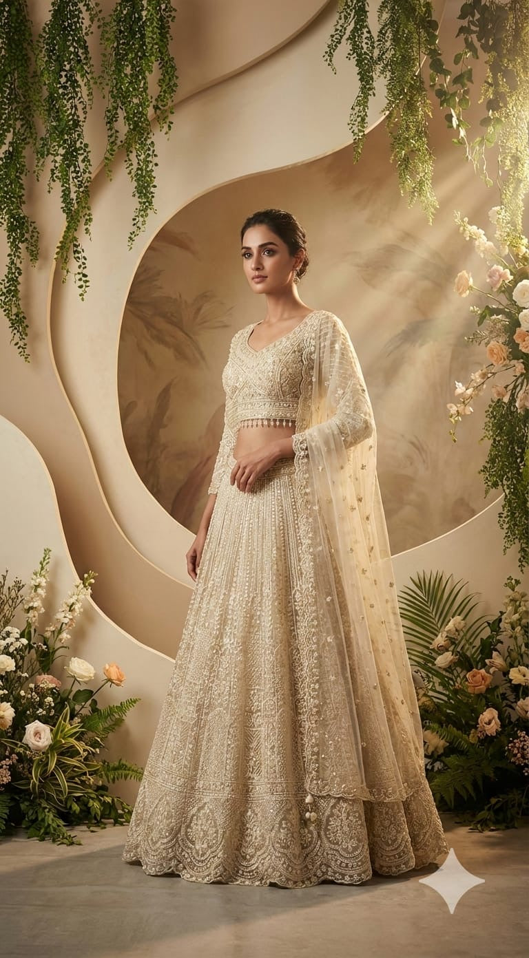 Off white elegant heavy handwork lehenga
