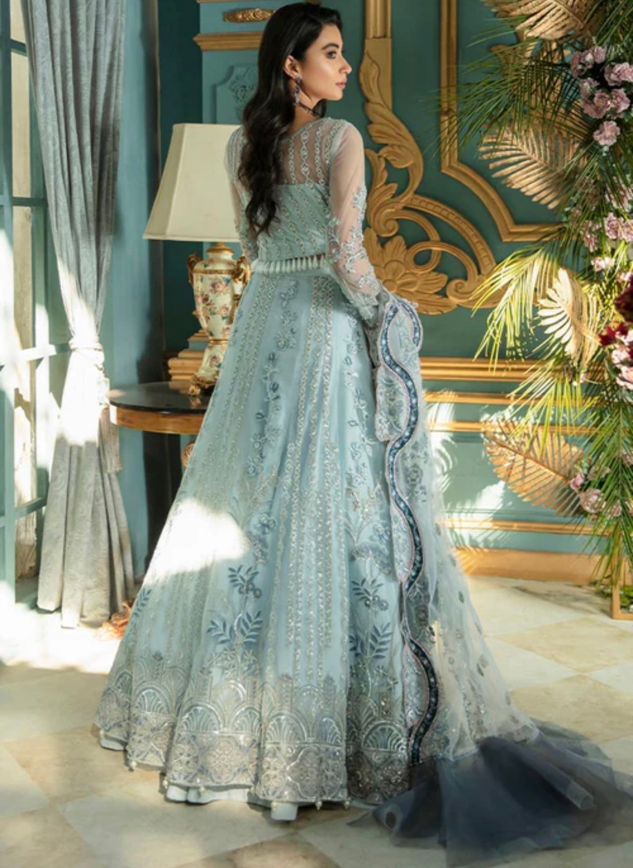 Aqua blue beautiful handwork lehenga
